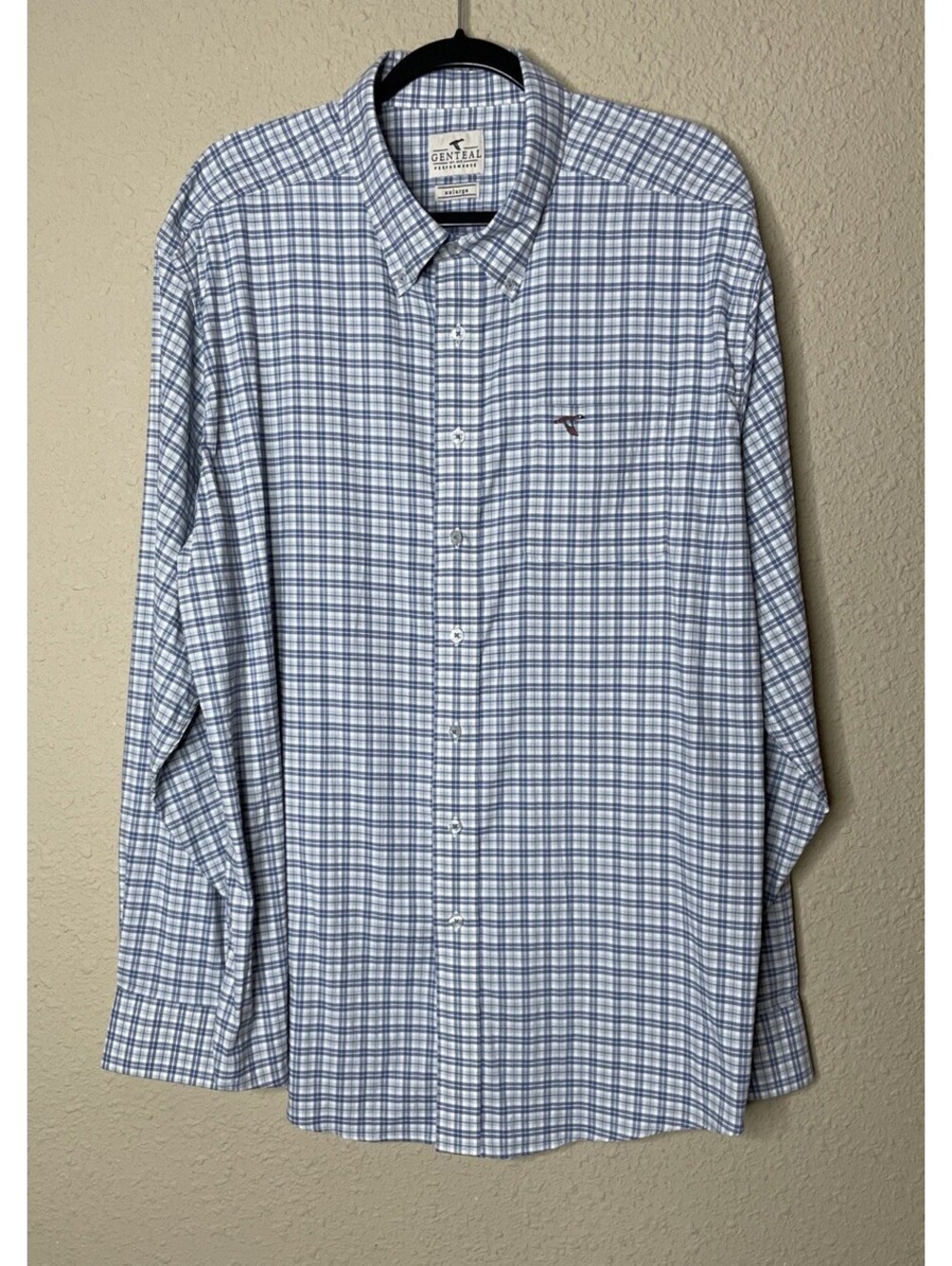 Genteal Mens Performance Shirt Long Sleeve Button Down Sz 2XL XXL Softouch Plaid